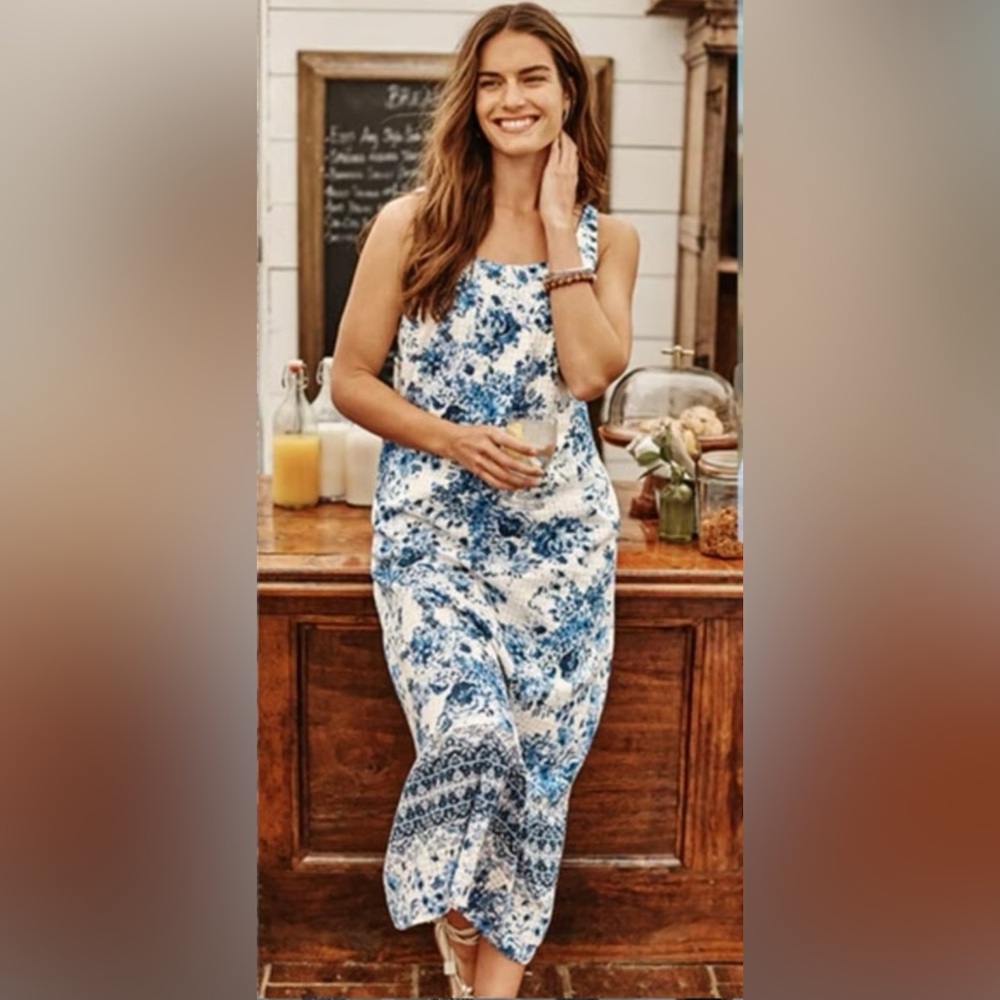 J. Jill Blue and White porcelain Floral Midi Dress